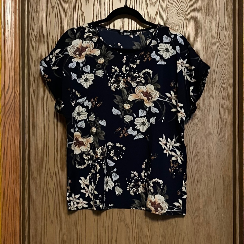 SHEIN Navy Floral Blouse - Large